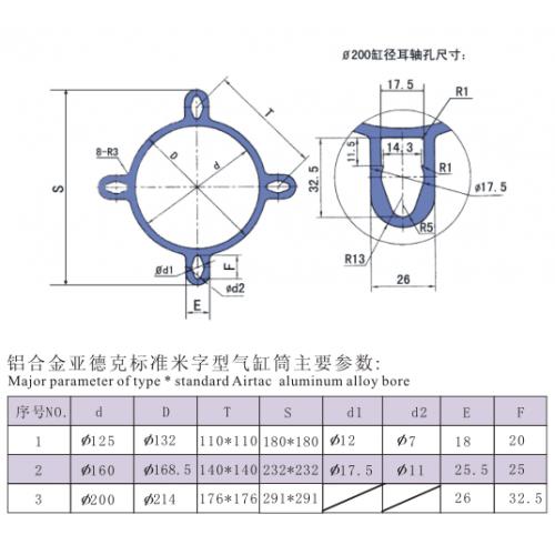 铝合金亚德克标准米字型气缸筒